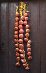 onion braid on wooden door - 1375930