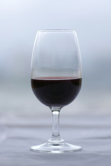 glass of port wine against muted green/grey