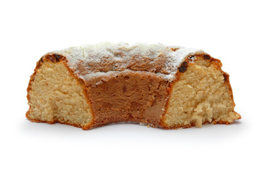 half-eaten cake isolated on white