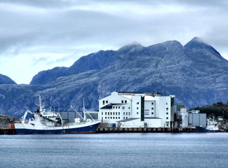cargo harbor and mountains