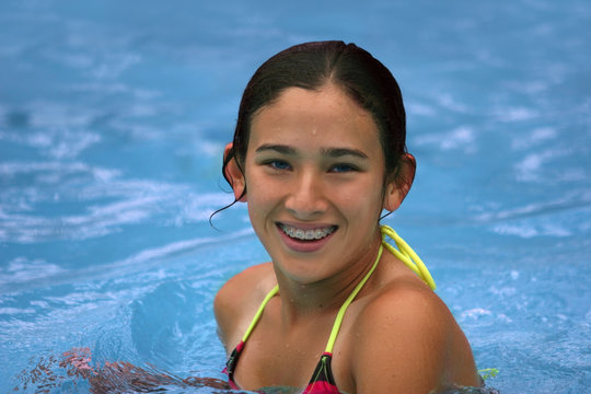 happy girl in the pool