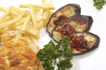 chicken meat with vegetable garnish