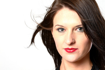 windy dark hair woman