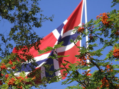 norwegian flag at stalheim, norway