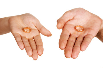 man woman palms holding rings
