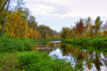 Fototapeta na wymiar autumn landscape of river and trees