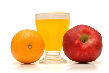 orange, red apple and orange juice