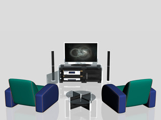 media center, plasma screen in living room
