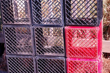 red and black crates