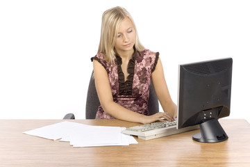 young blonde woman with in the office