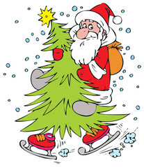 santa claus and christmas fur-tree