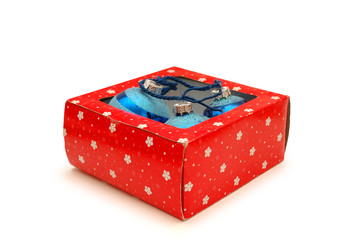 box with christmas decorations