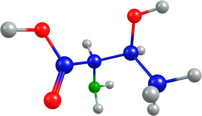 the 3d-rendered colorified molecule of threonine