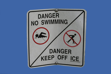 danger no swimming thin ice sign