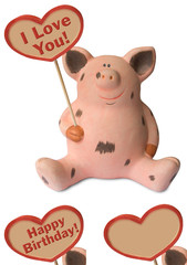 funny pig with heart "i love you"