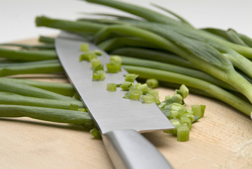 chopping spring onions