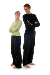 couple standing back to back
