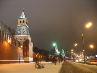 russia moscow winter kremlin at night