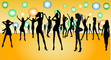 dancing girls - silhuette illustration