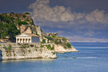 hellenic temple at corfu island - obrazy, fototapety, plakaty