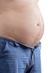overweight man with his pants half opened