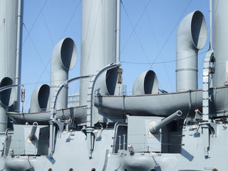 naval battleship chimneys and cannon