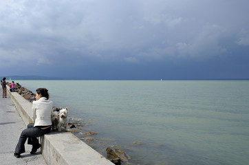 women and dogs at lake balaton