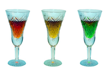 3 colour goblets with wine