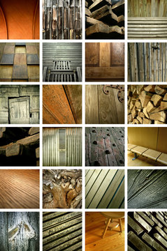 Mosa&iuml;que d'images sur le th&egrave;me du bois et de la menuiserie
