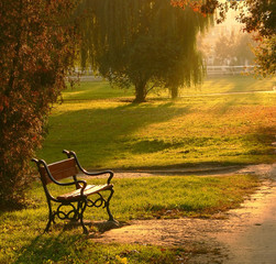 park bench at sunset
