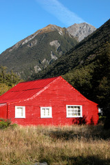 red shed in alps