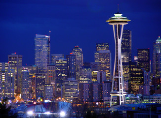 seattle series 1 space needle night city - obrazy, fototapety, plakaty