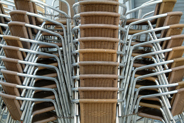 stack of aluminum chairs