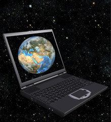 earth in a laptop screen, east