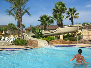 sunny pool and slide