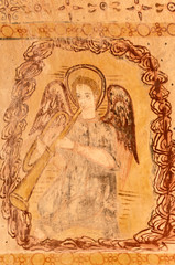 portugal, alentejo, saint cucufate: gallo roman painting on a wa