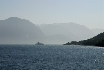 ferry in fjord