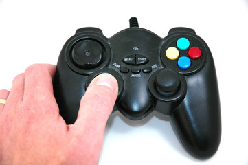 black game pad and hand
