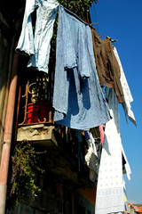portugal, porto: clothes at the window in ribeira district