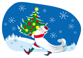 santa bringing christmas tree