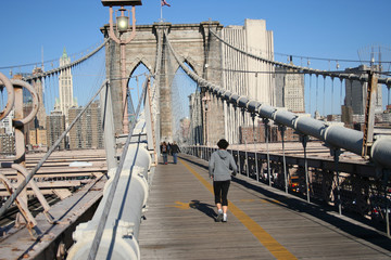 woman jogging towards new york