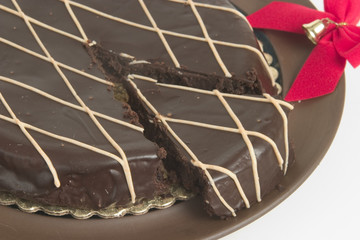 delicious dark chocolate cake sliced