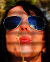 Papier Peint photo Lavable Pixels visage de fille numérique
