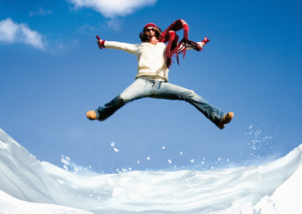 fun jumping in winter