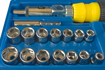 Plakat screwdriver and screws on toolbox