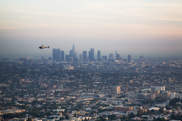los angeles basin with helicopter