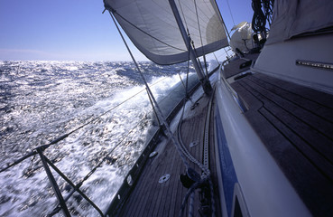 yacht beating to windward in the mediterranean