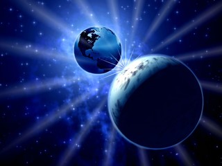 space. planets and rays