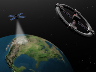 space exploration, space station and satellite.