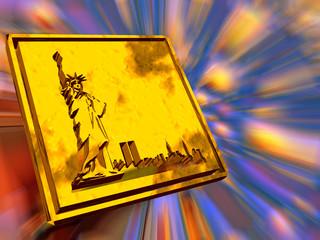 gold plate, liberty statue.